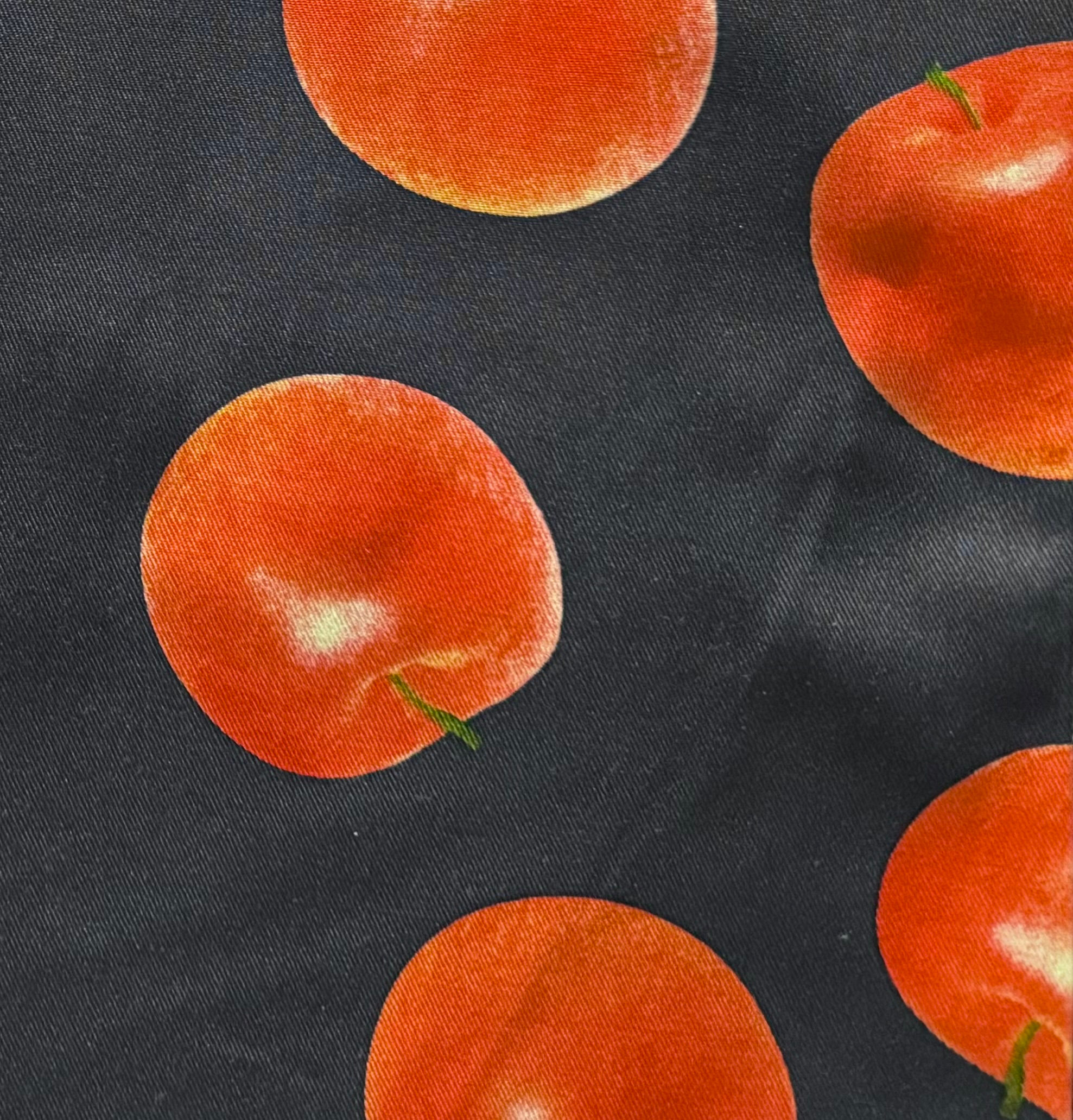 Japanese serge 'Apples' on navy blue cotton, by 1/2m