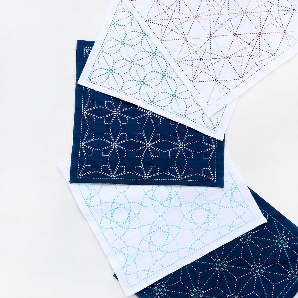 Thumbnail: H-2141 indigo blue sashiko sampler hanafukin ‘kamon’