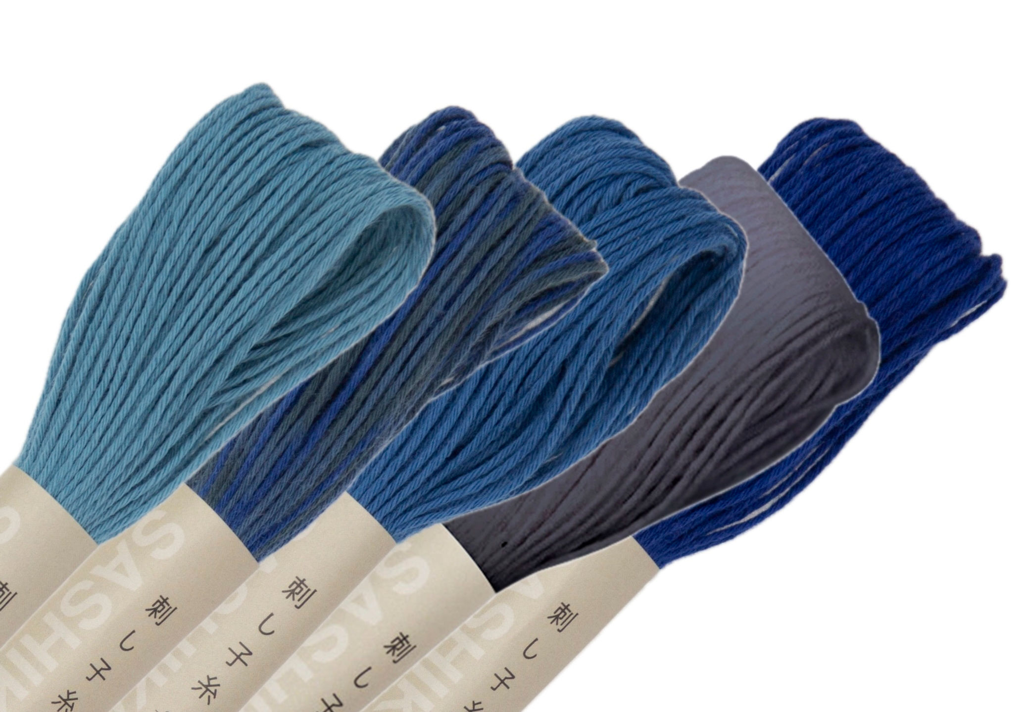 'Blues and Greys' five x 20m medium sashiko threads pack