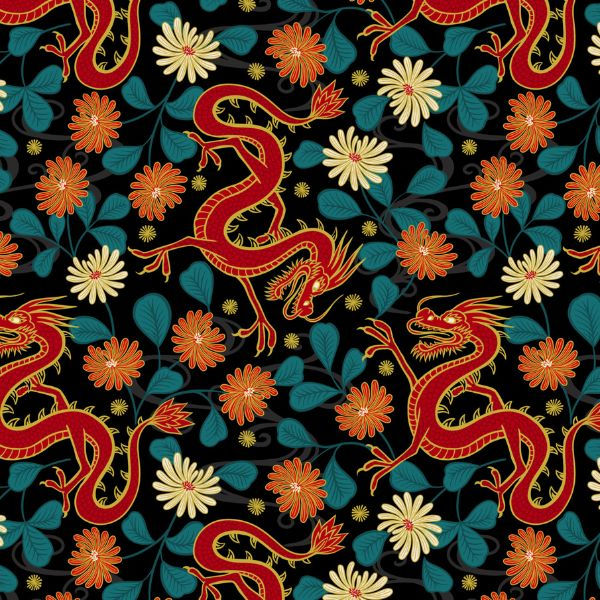 Thumbnail: #A864.1 swirl on red, 'Year of the Dragon' by Lewis & Irene, by the 1/2m
