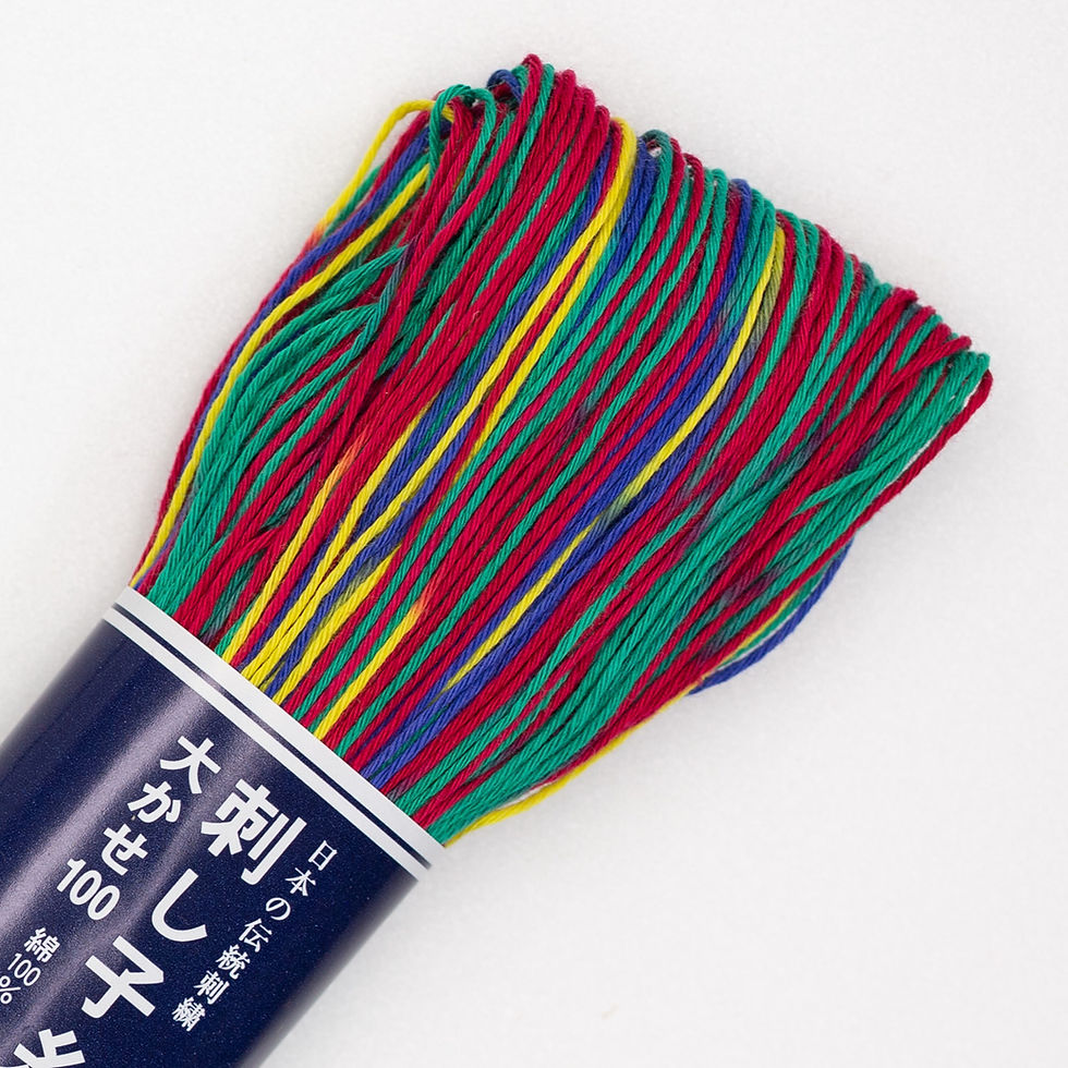 Thumbnail: #173 primary colours + green shaded 100m medium sashiko thread