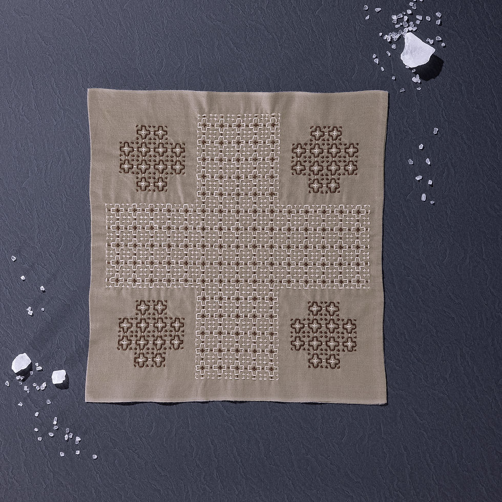 Thumbnail: H-15118 TAUPE 'Pray' sashiko sampler hanafukin panel by Ayufish Int.