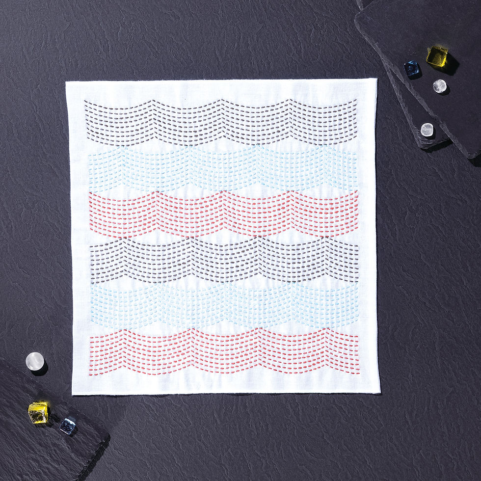 Thumbnail: H-13117 PALE GRAY 'Flow' sashiko sampler hanafukin panel by Ayufish Int.
