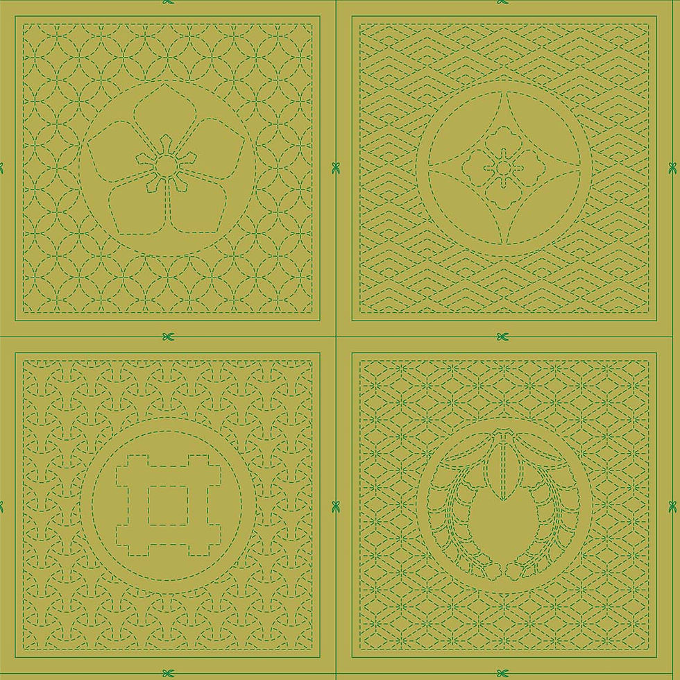 Thumbnail: HF1120 Wagara Sashiko Panel “Selections 2” MUSTARD by QH Textiles