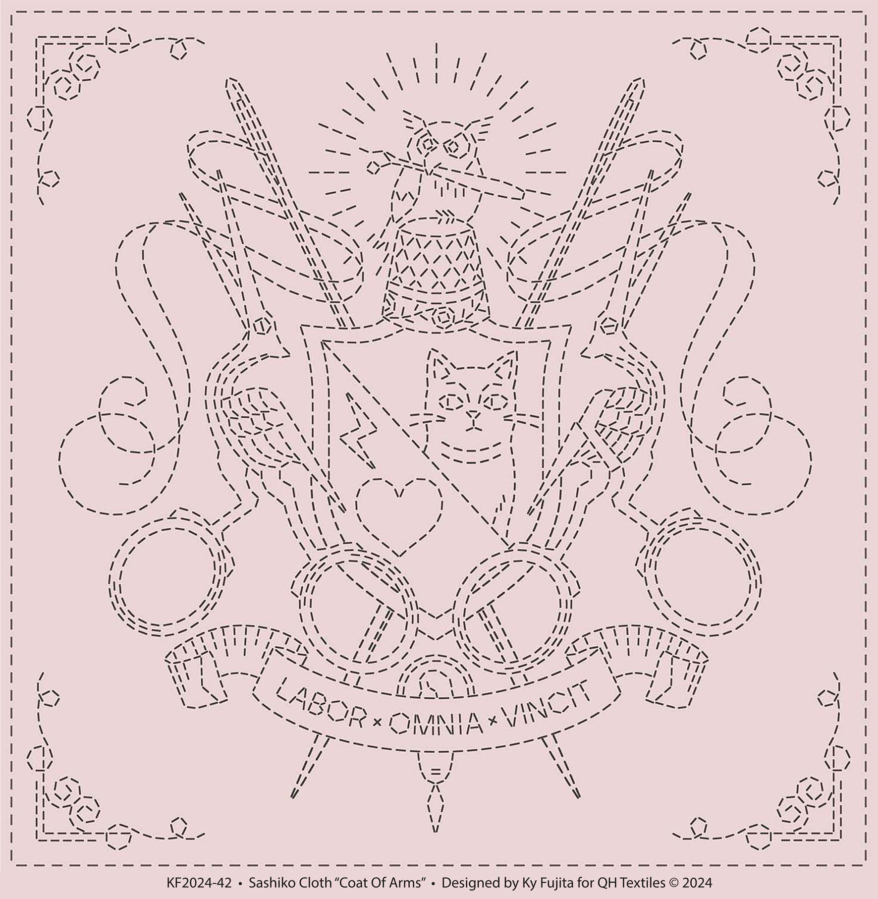 KF2024-42  “Coat Of Arms”　sashiko sampler hanafukin by QH Textiles