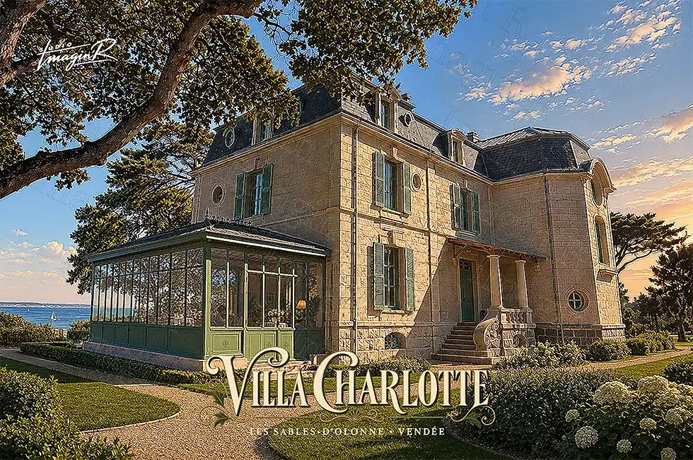 Affiche artistique de la Villa Charlotte à La Chaume, Les Sables-d’Olonne, réalisée par Studio Imagin’R