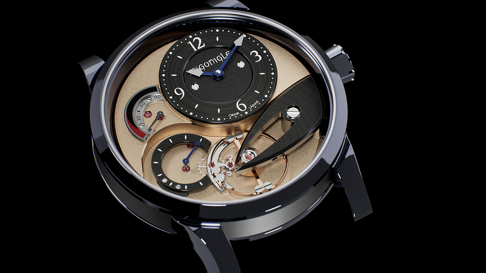 Photorealistic 3D product render of the Ogma Swiss luxury watch by Stephen McGonigle, created by Real Virtual using advanced CGI techniques in Unreal Engine.