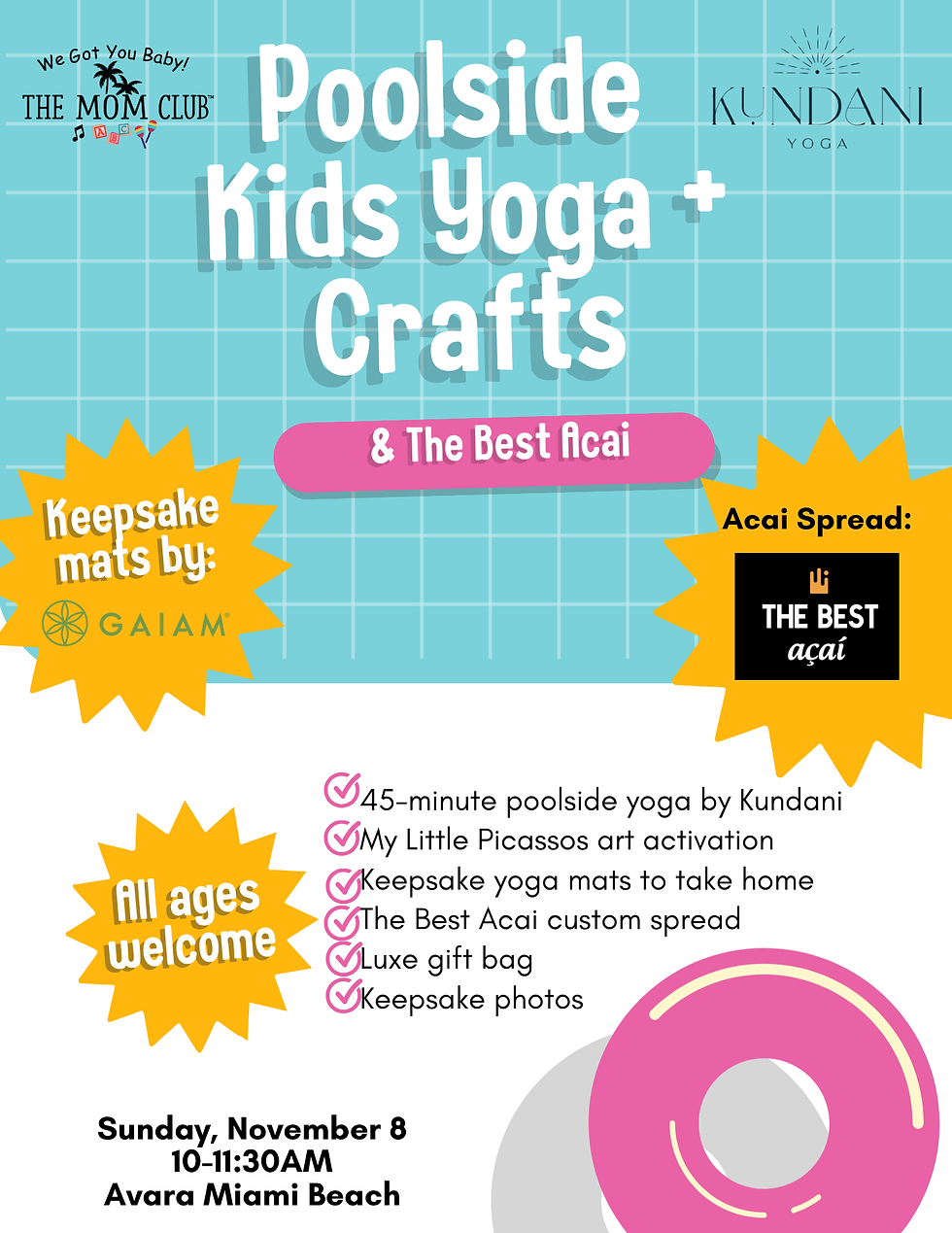 The Mom Club Miami Poolside Kids Yoga, Crafts and Acai