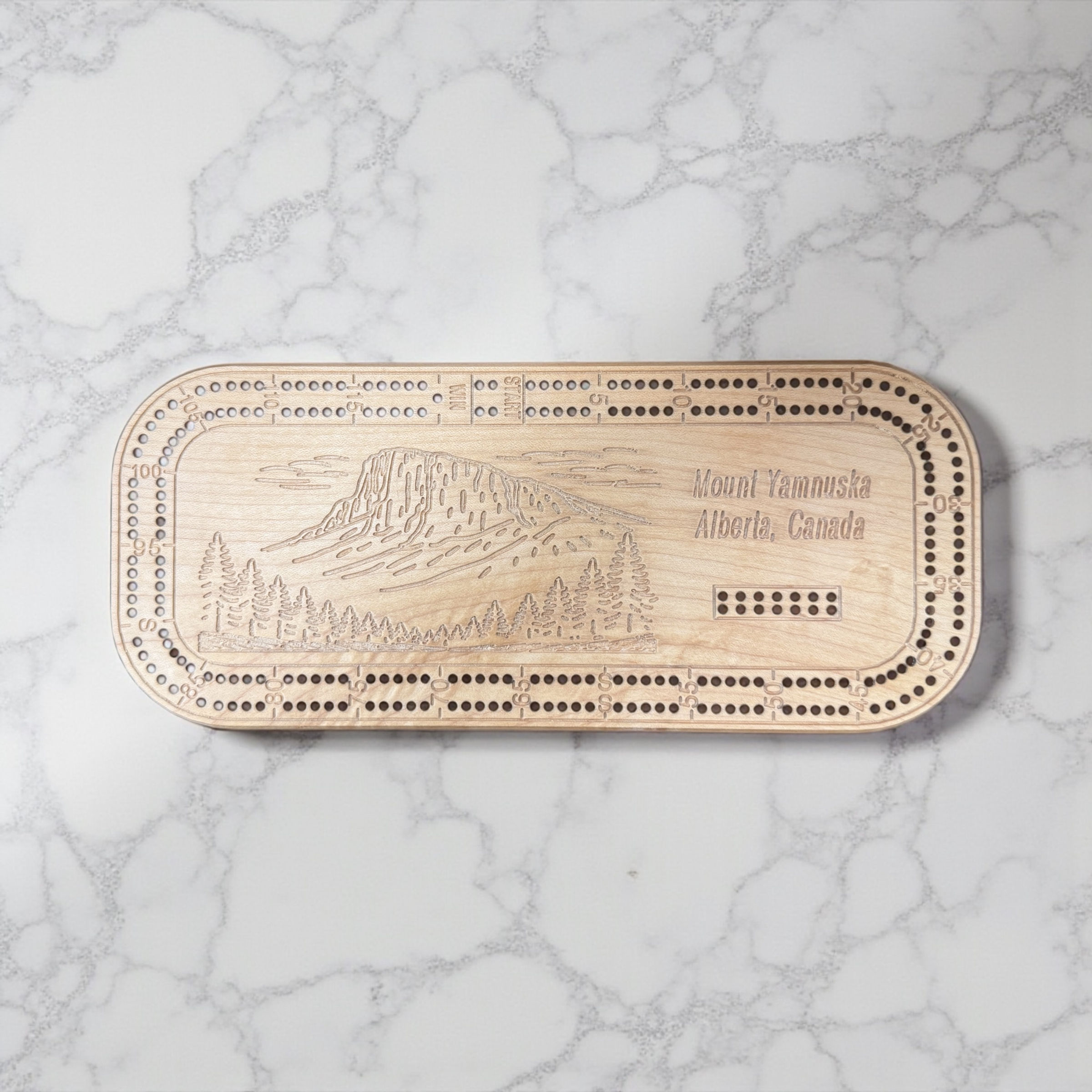 handmade hardwood cribbage board with pegs mount yamnuska alberta canada\