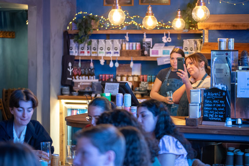 Bluebird Bakery staff watch on as people pitch