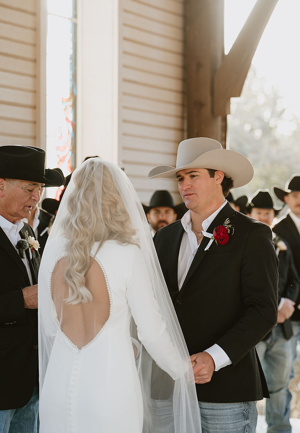 Couple exchanging vows at La Bonne Vie Ranch wedding, photographed by Grace J Photo, Hill Country wedding photographer
