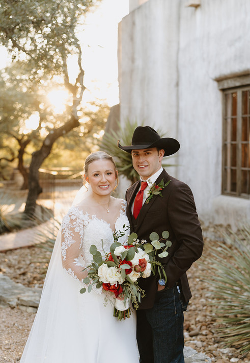 Halle and Quinten portrait during golden hour at Lost Mission in Spring Branch, Texas, captured by a warm, romantic Hill Country wedding photographer