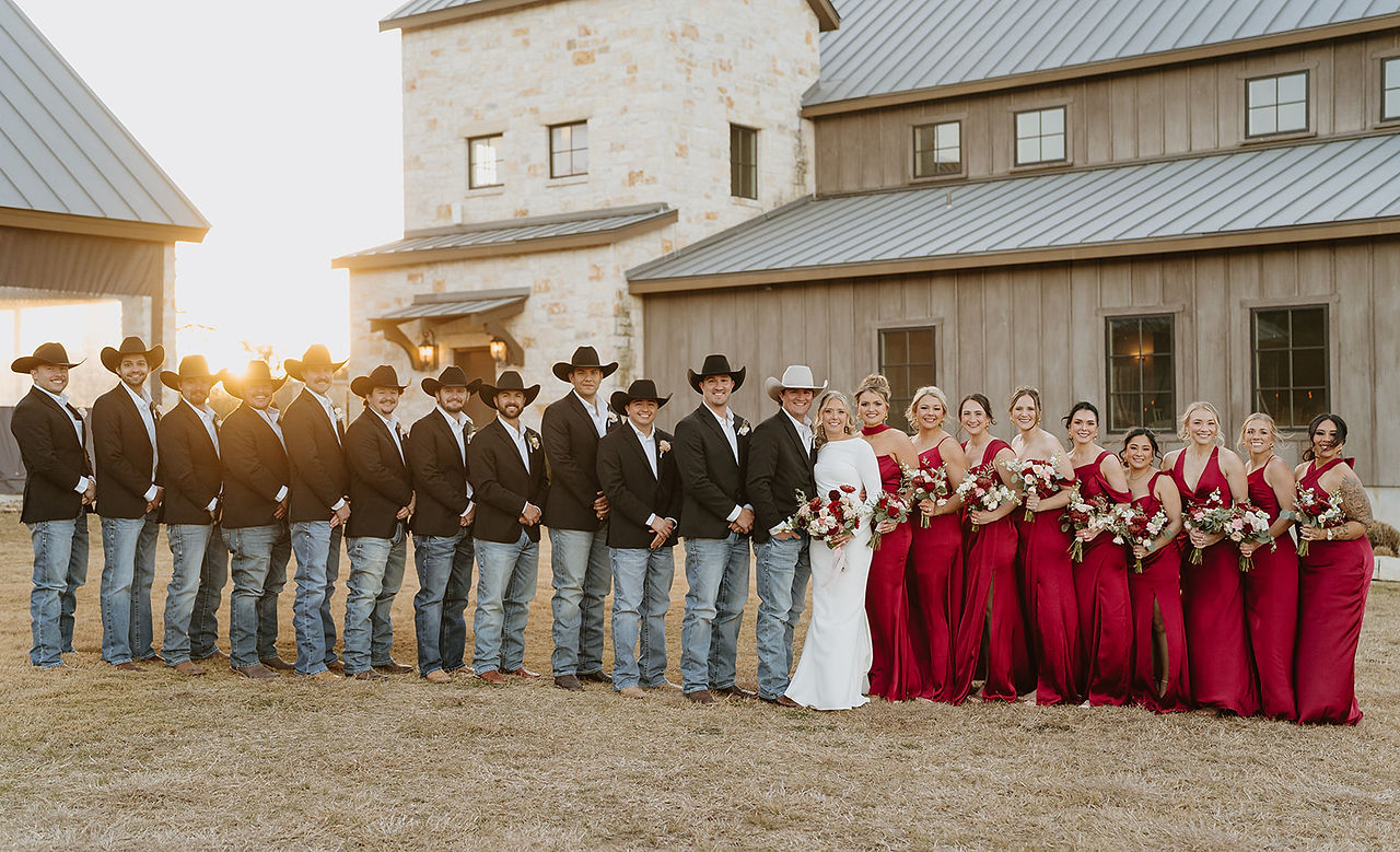 Wedding party celebrating at La Bonne Vie Ranch, Texas Hill Country wedding