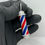 Miniatura: Colgante de barbero rojo, blanco y azul con diamantes de imitación, joyería Silversoul