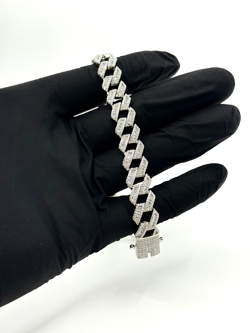 Pulsera de cadena cubana con brillantes, joyería Silversoul