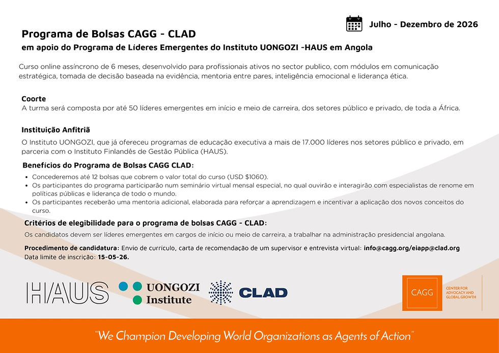 Are you a public official from Angola goverment? This opportunity is specially for you! Full scholarship CAGG CLAD Emerging Leaders Program