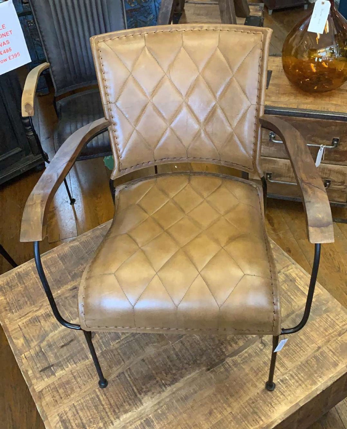 Leather Brown Quilted Arm Chair