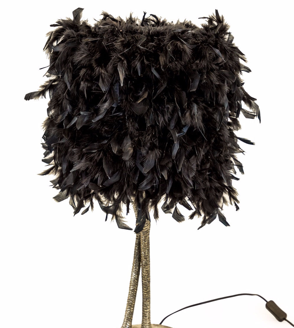 Antique Silver Large Bird Leg Table Lamp With Black Feather Shade