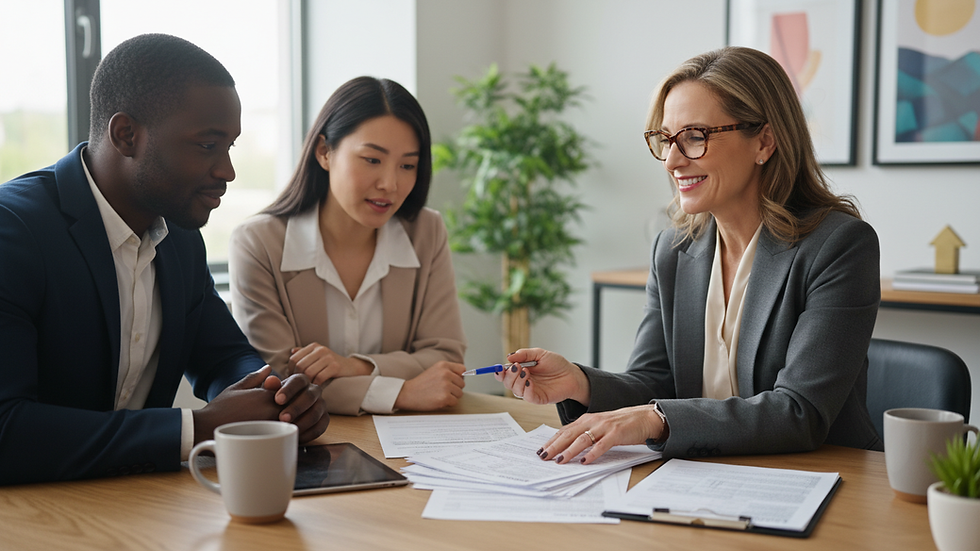 Close-up view of a financial advisor explaining tax documents
