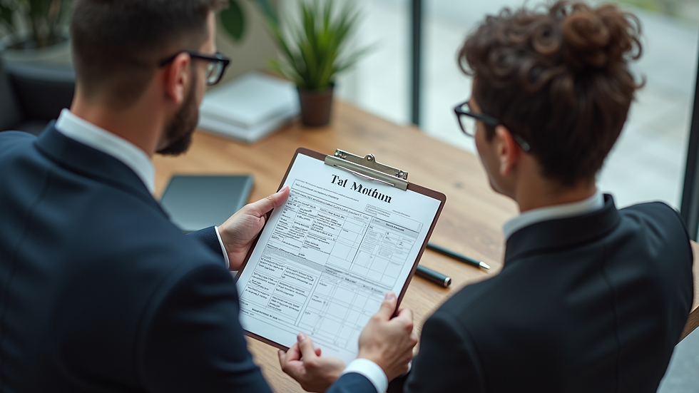 High angle view of a tax consultant explaining documents to a client