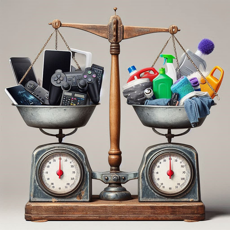 A scale showing the balance of Gaming and Chores