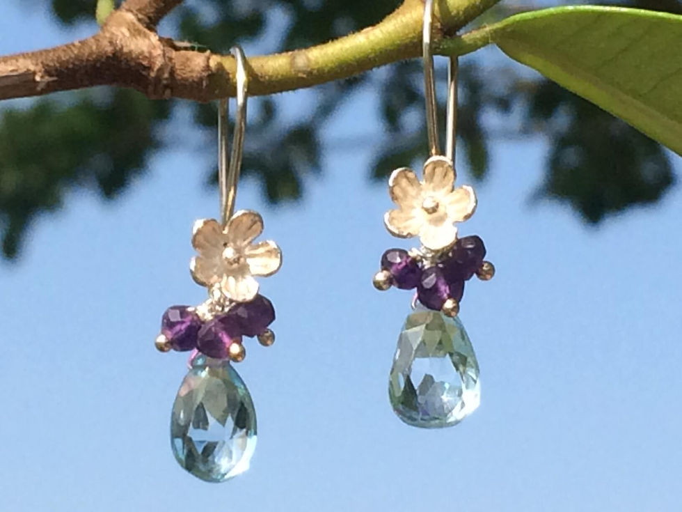 Thumbnail: Blue Topaz and Amethyst Silver Flower Earrings