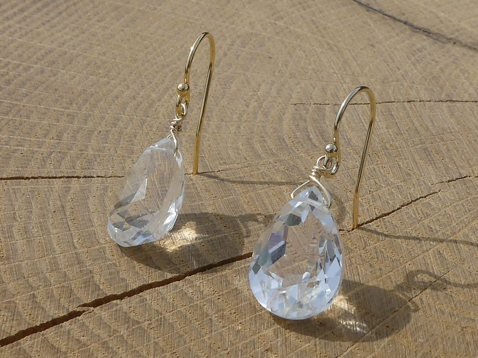 Thumbnail: Faceted Rock Crystal Cabochon Earrings