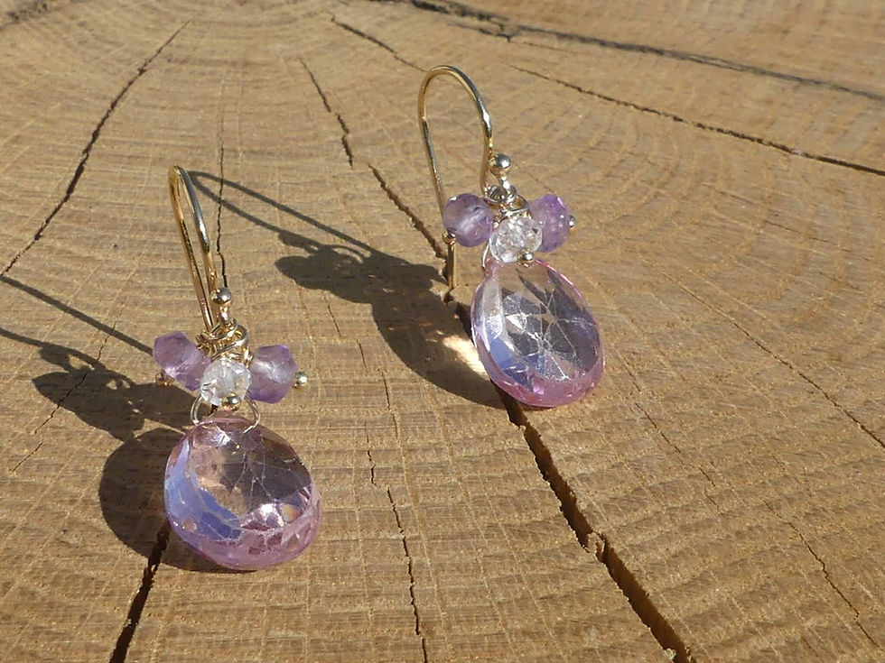 Thumbnail: Pink Topaz Earrings topped with Pink Amethysts & White Topaz