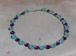 Aqua Blue Chalcedony + Amethyst Necklace