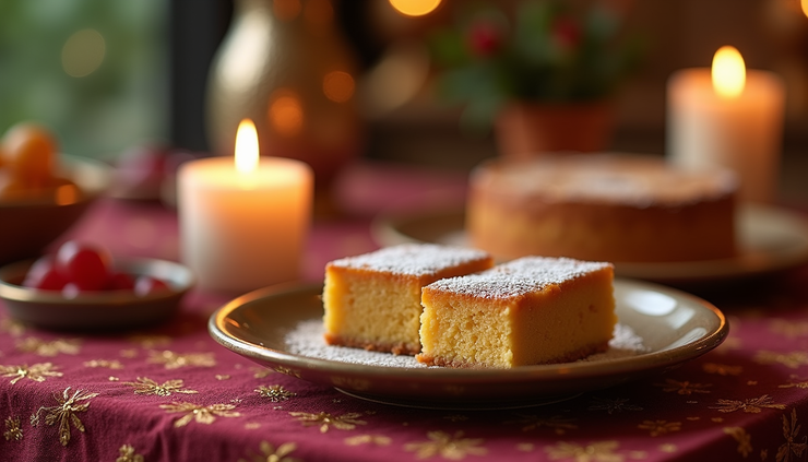 Close-up view of a beautifully plated traditional Ramadan dessert on a decorated table