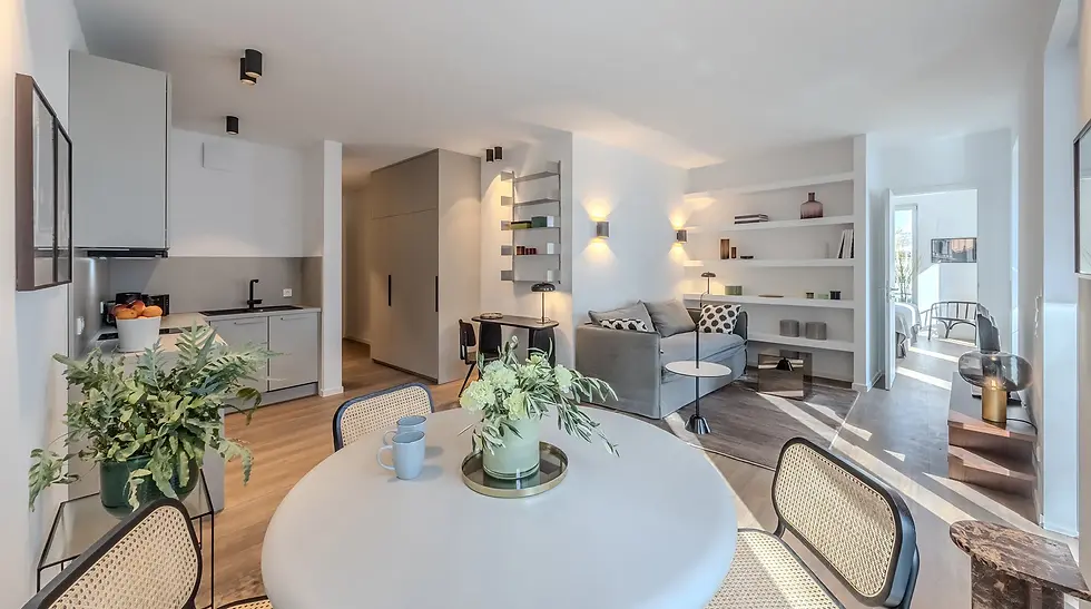 Offener Wohn- und Essbereich in einem Main Casa Studio M Apartment
