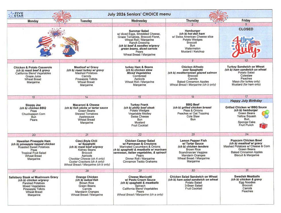 July 2026 Meals