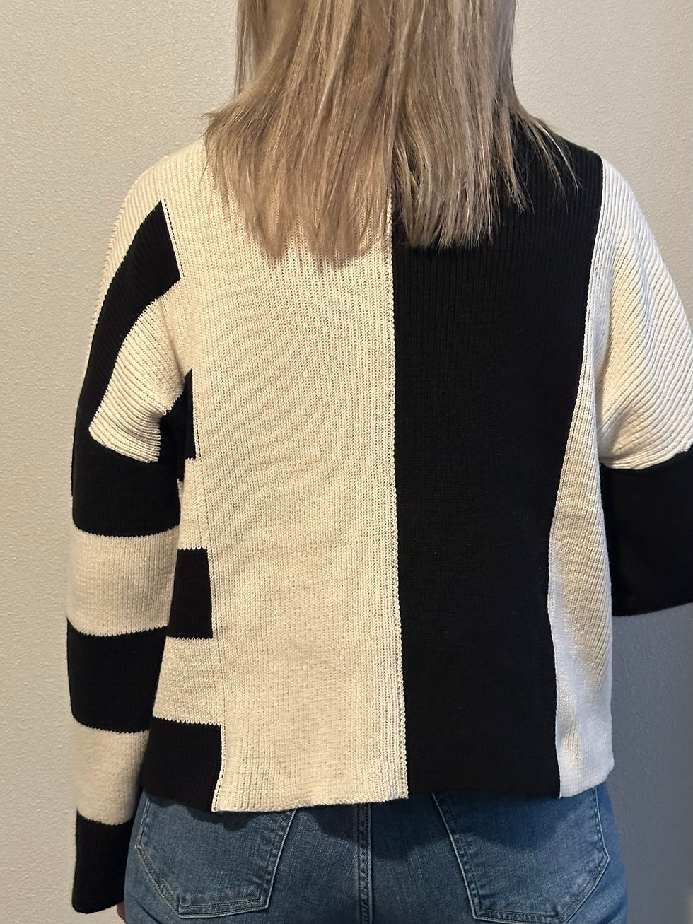 Thumbnail: Stripe Color block mock Neck Knit Sweater