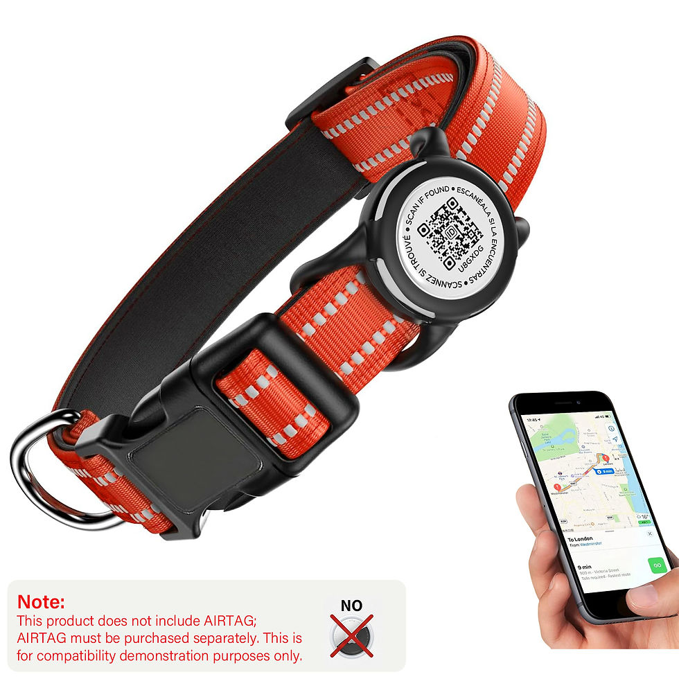 Thumbnail: Waterproof Air Tag Dog Collar with AirTag Holder& QR Code, Reflective Soft Padde