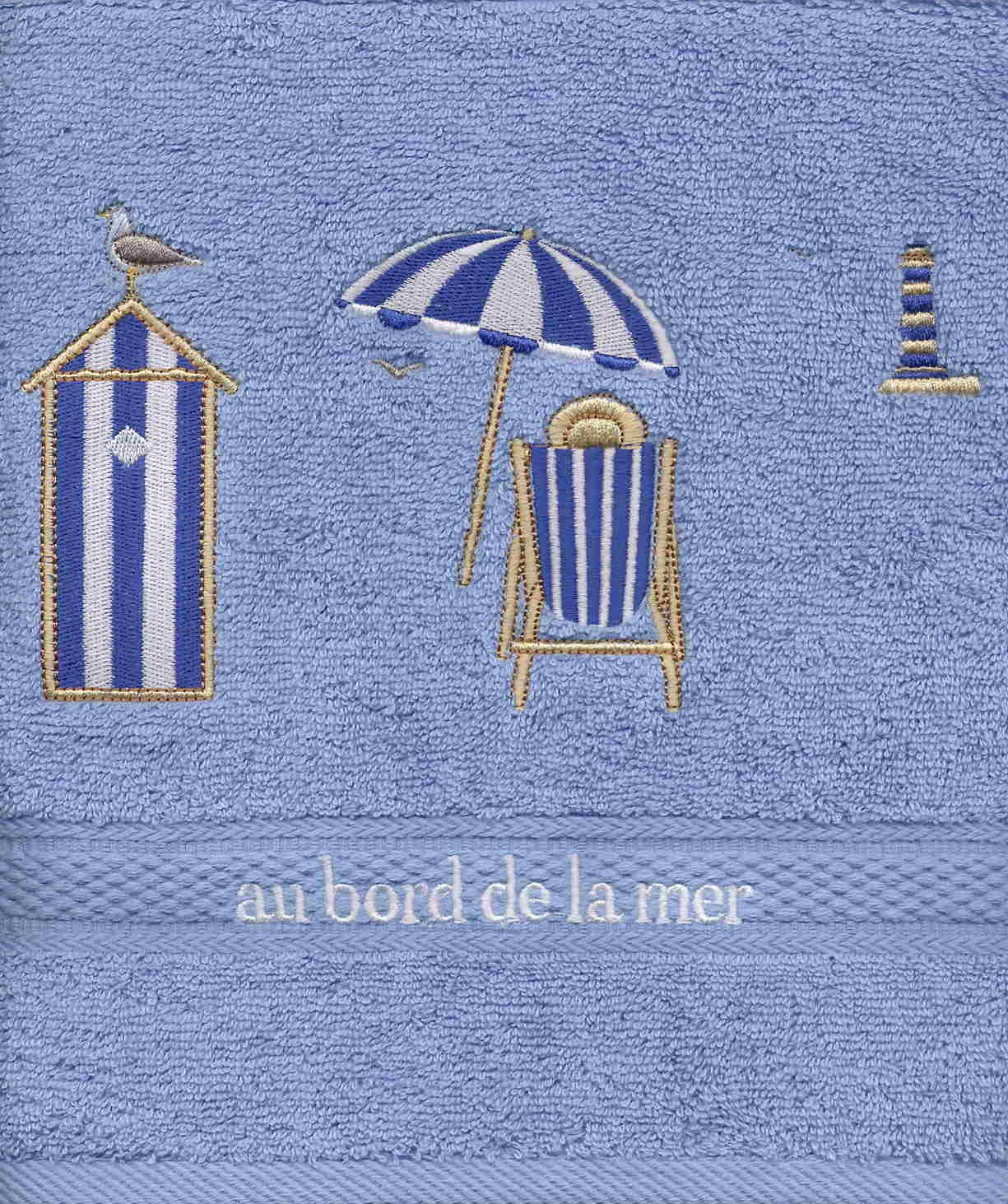 drap de douche brodé la plage 70x140