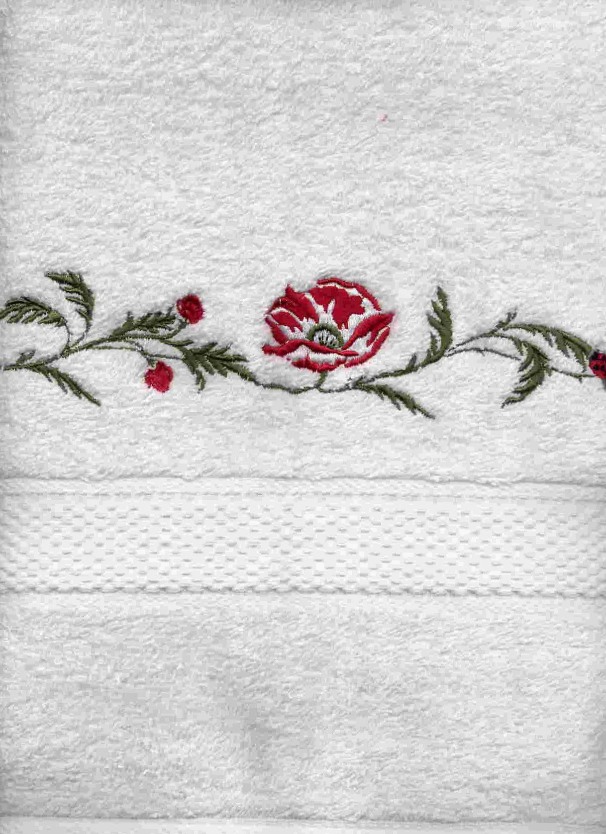 drap de douche brodé coquelicots 70x140