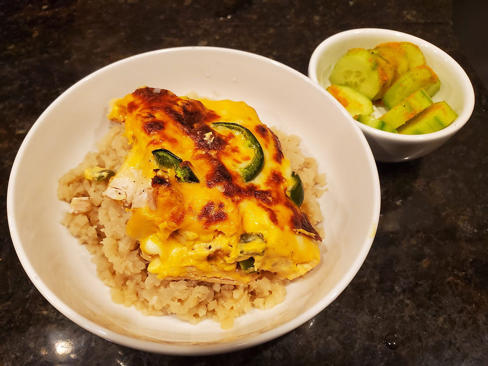Creamy chicken jalapeño bake served over riced cauliflower
