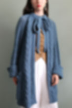 Vintage long cardigan of vest in blauwe mohair wol mix 70s whimsy style Charlotte Isabeau