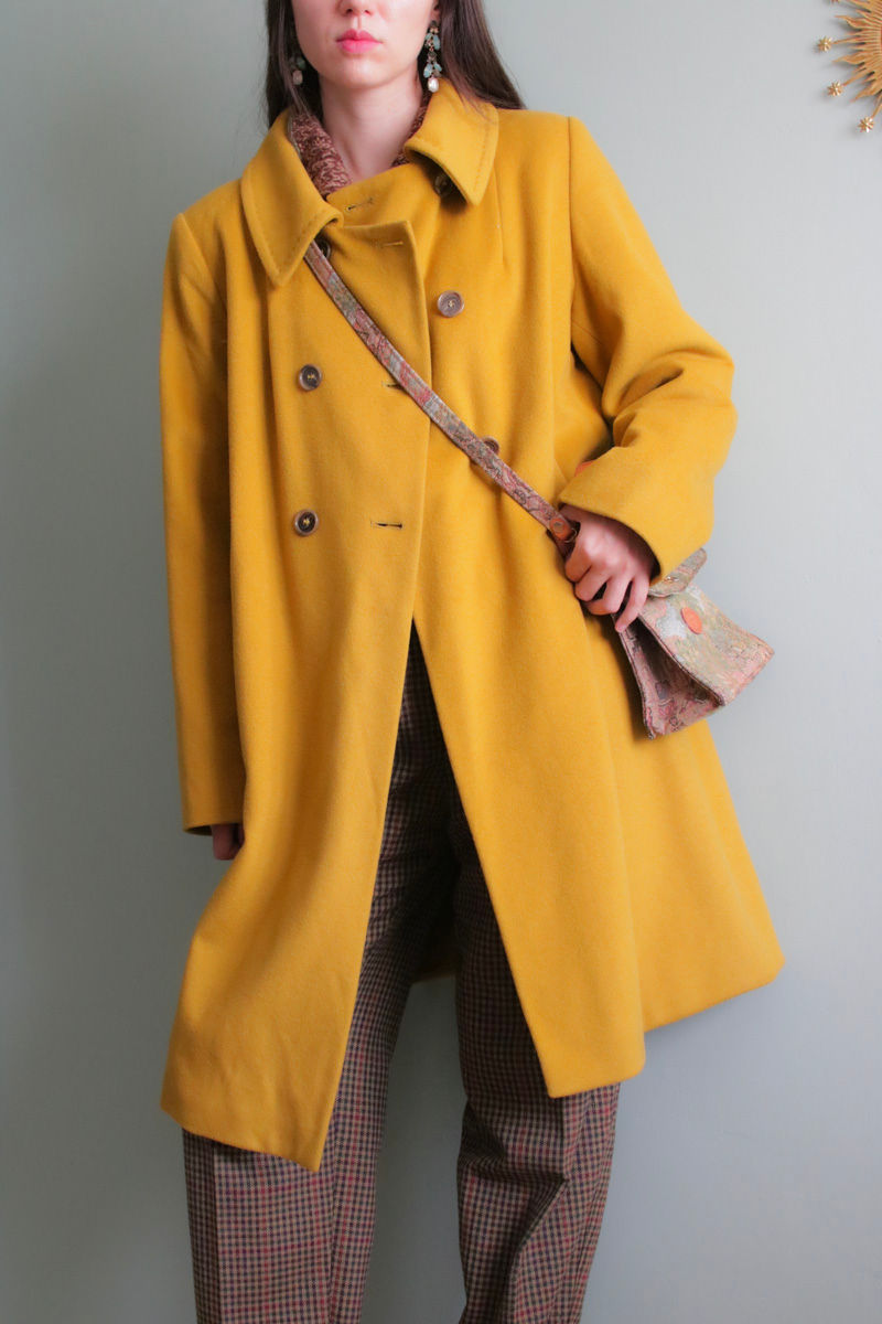 Ochre yellow wool and cashmere coat - M
