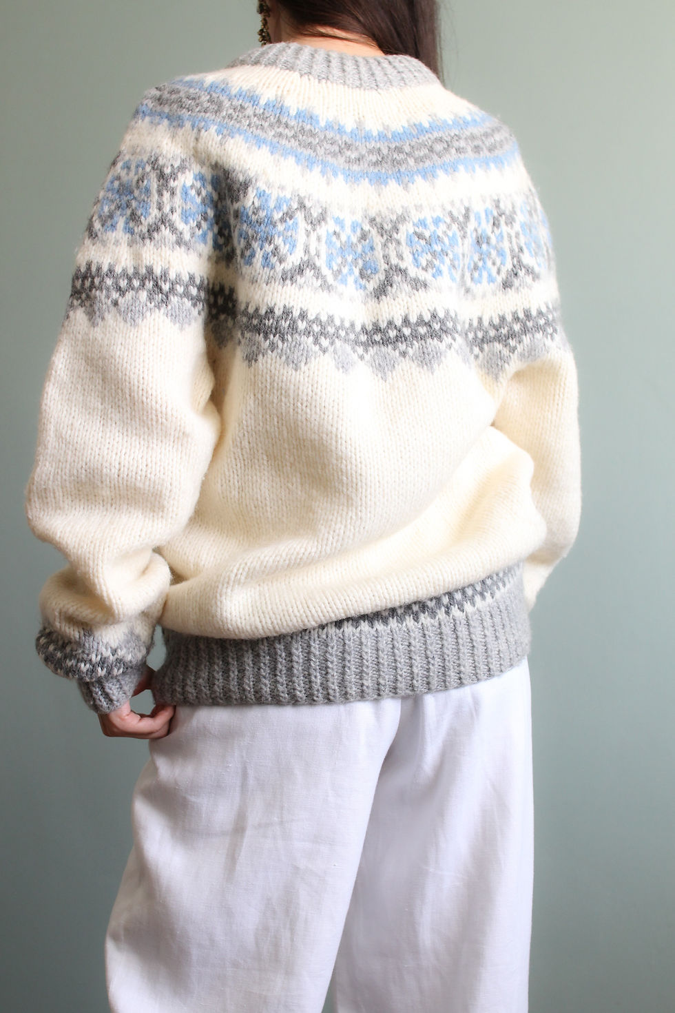 Thumbnail: Vintage Danish Danspun icelandic style knitted lopi wool sweater back