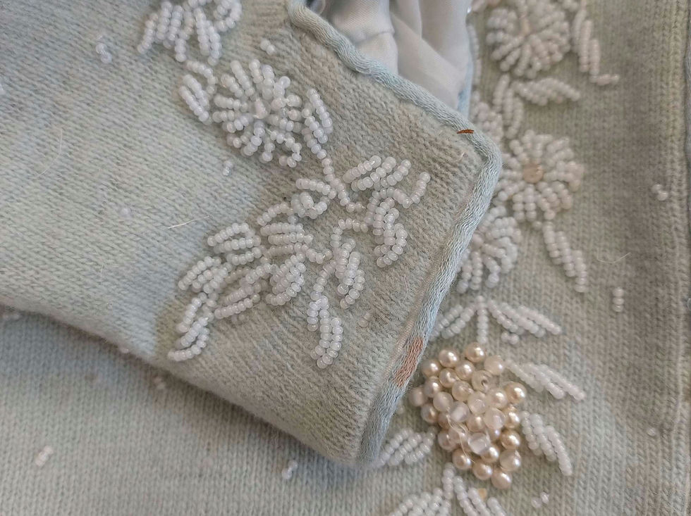 Thumbnail: Vintage 60s beaded Lambs Wool cardigan