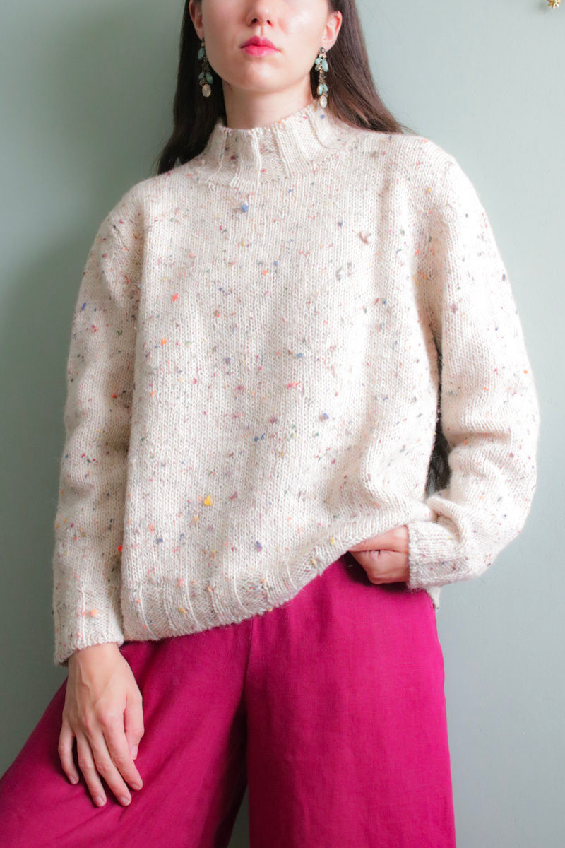 Thumbnail: Speckled wool handmade donegal style col sweater - S