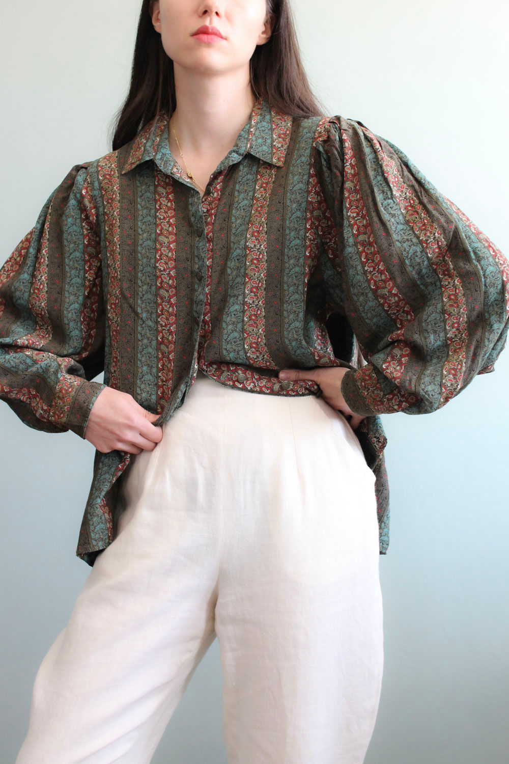 Poet sleeve paisley dessin blouse