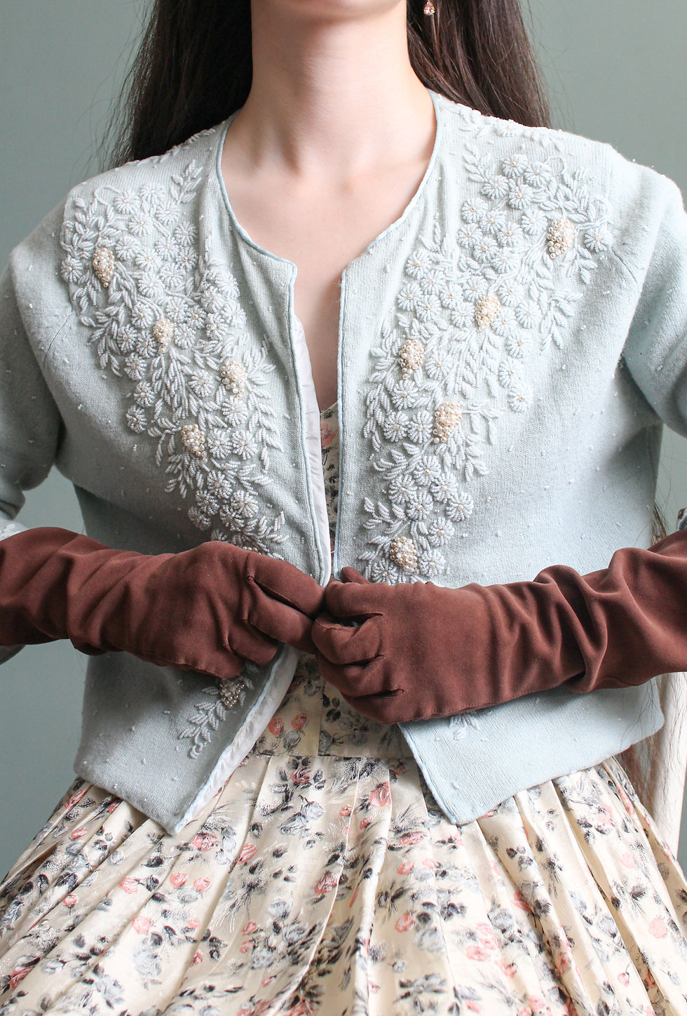 Thumbnail: Vintage 60s beaded Lambs Wool cardigan