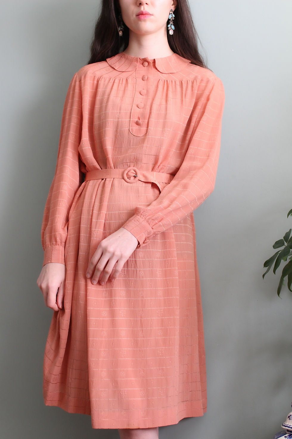 Thumbnail: Vintage silk 60s, 70s handmade coral dress