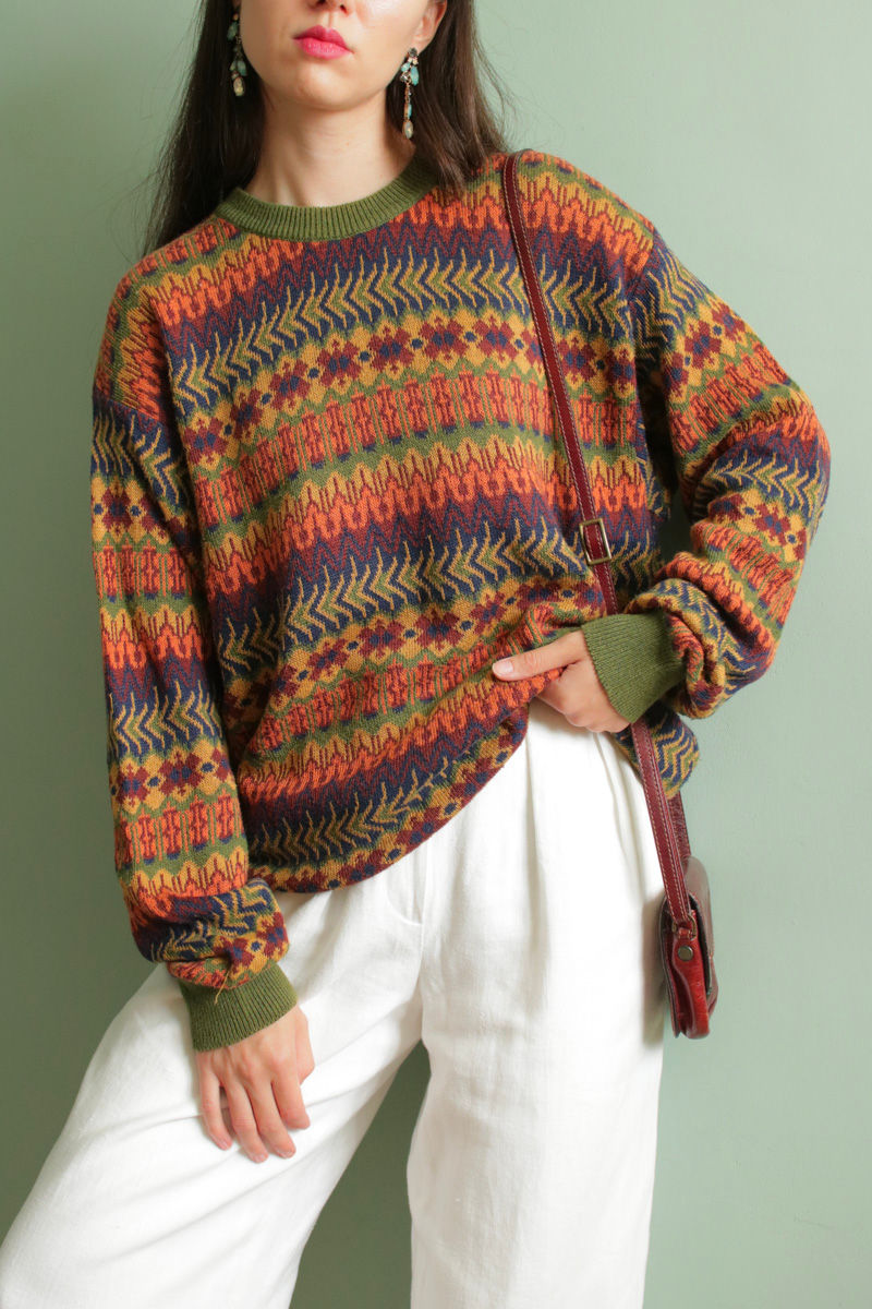 Thumbnail: Unisex Fair Isle linen cotton sweater - M