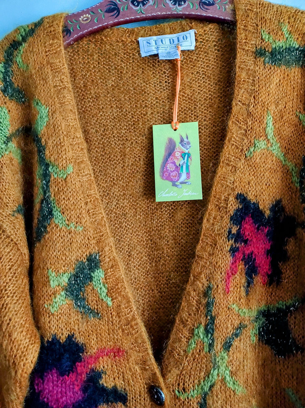 Thumbnail: Vintage Michelle Stuart ochre mohair cardigan with tag