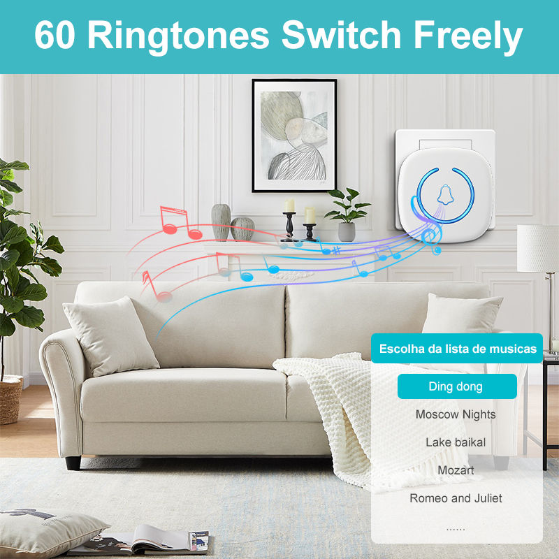 Thumbnail: Wireless Doorbell Intelligent Welcome Door Bell 300M/984 FT Remote 60 Songs Melo