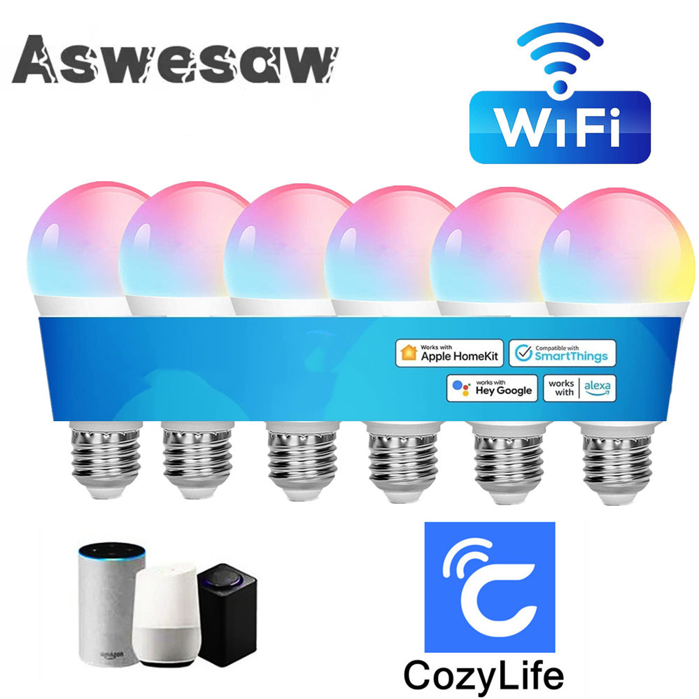 8Pcs 15W WiFi Smart Light Bulb E27 LED RGB Lamp Work with Alexa/Google Home 85-2