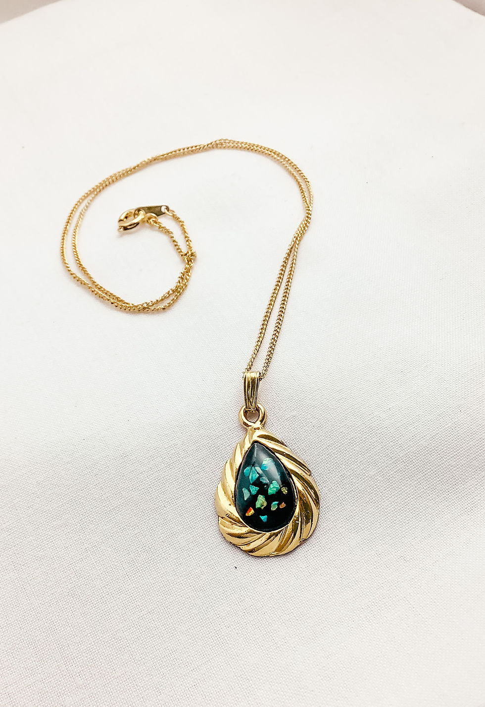 Dainty Goldtone Necklace with Faux Mosaic Opal